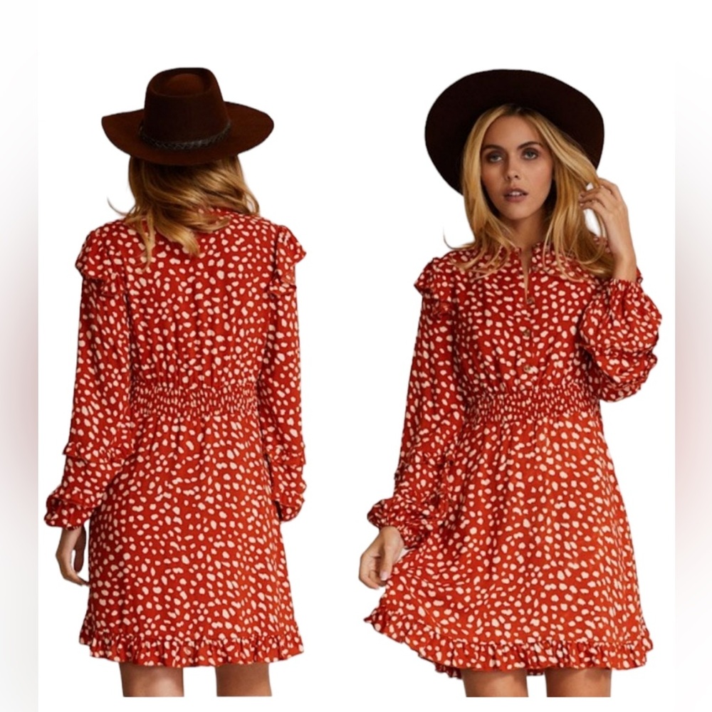 🍒NEW IN BAG Red With White Polka Dots Long Sleeve Dress. Size: Medium - Picture 2 of 12